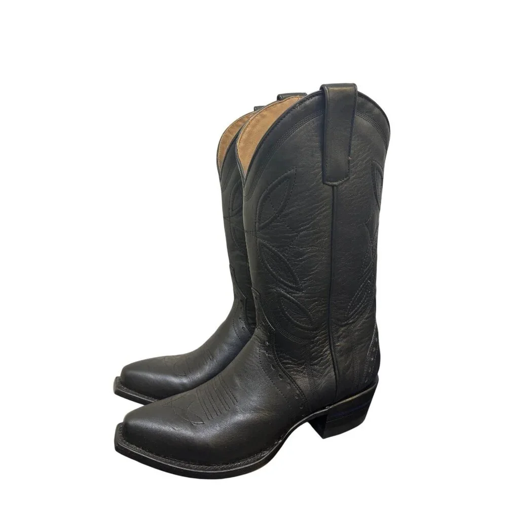 Alvies Black Leather Western Cowboy Boots Size 9 - Picture 1 of 9